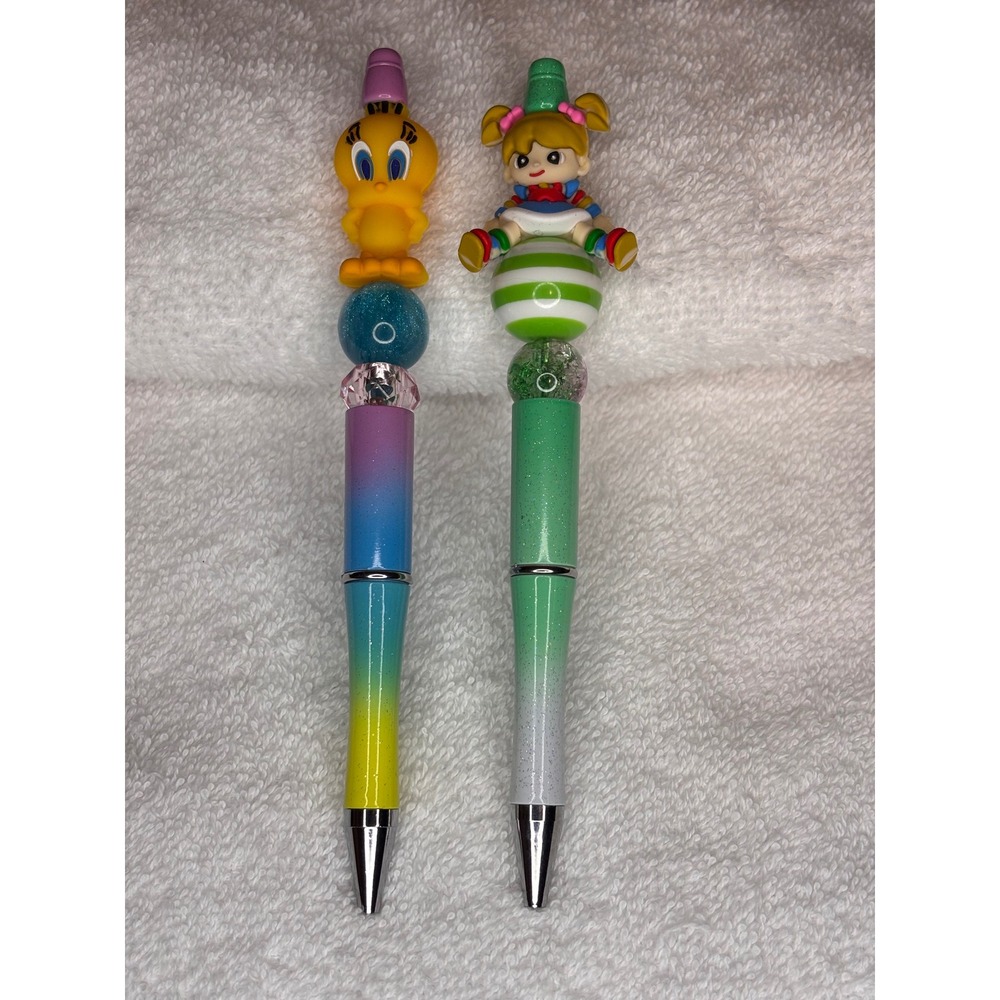 Handmade Beaded Pens Set of 2 Green